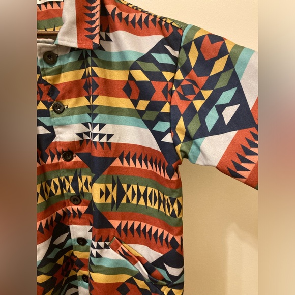 Unisex M Tribal Print Felt Long Sleeve Button Up Heavyweight Coat - Picture 3 of 6